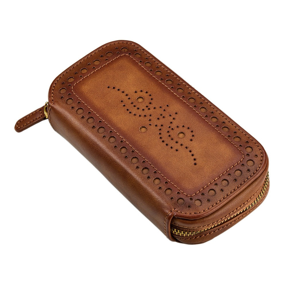 WOLF Brogue 2 Piece Watch Zip Case Burnished Brown 443406