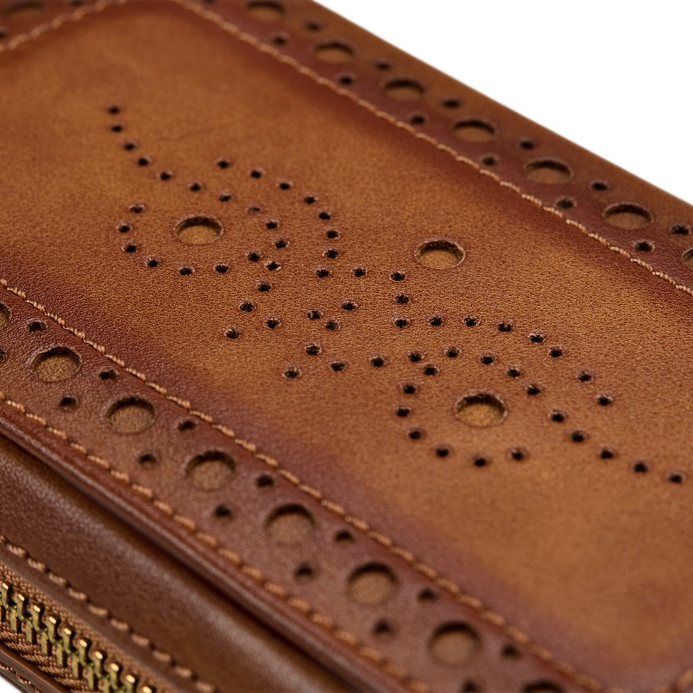 WOLF Brogue 2 Piece Watch Zip Case Burnished Brown 443406