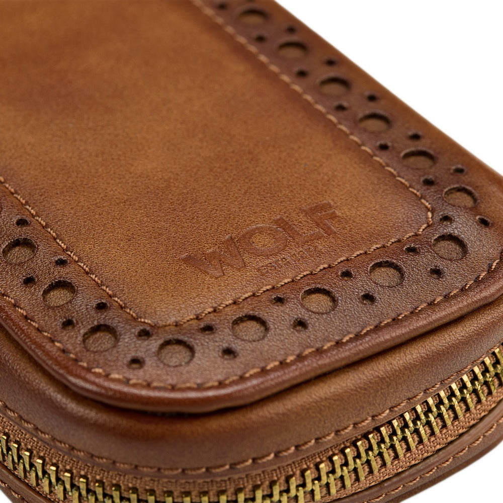 WOLF Brogue 2 Piece Watch Zip Case Burnished Brown 443406
