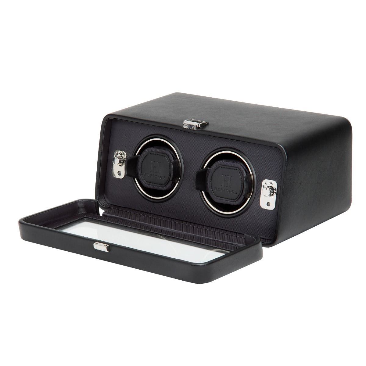 WOLF Windsor Double Watch Winder with Cover Black 4526029