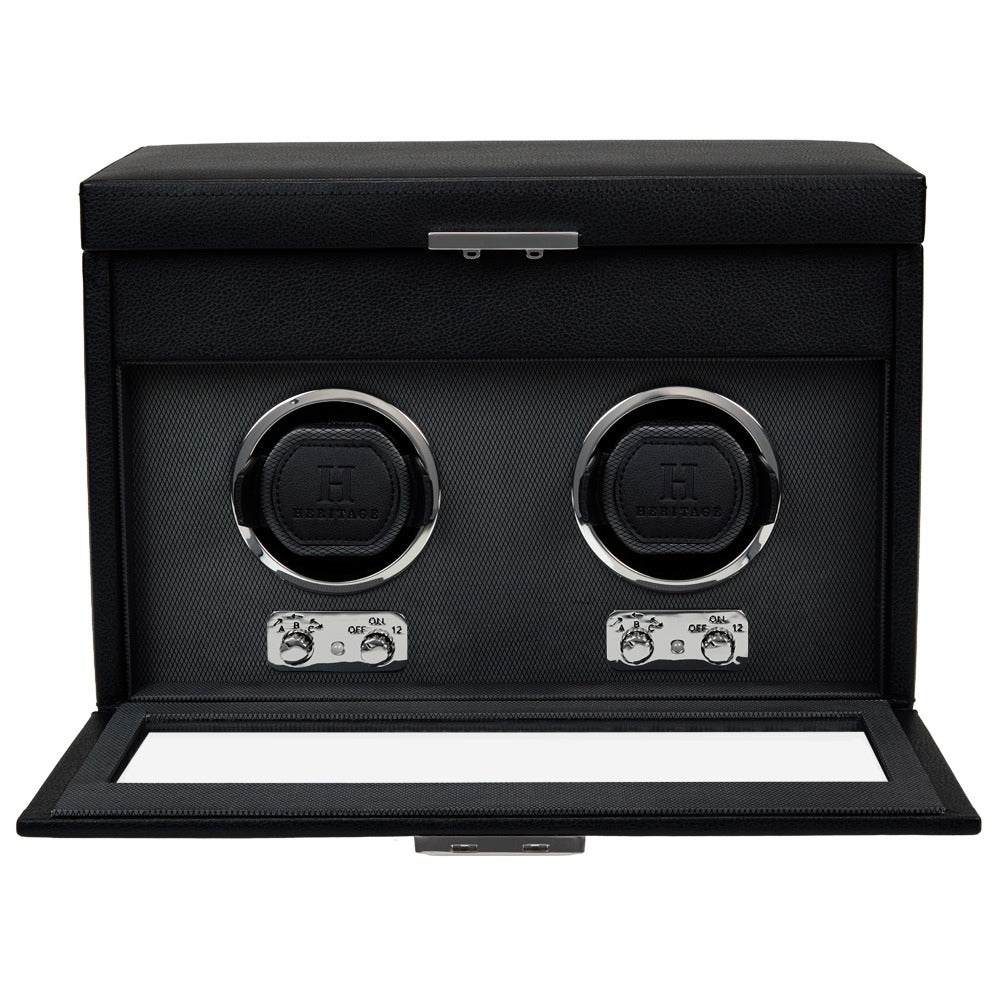 WOLF Heritage Oxford Double Watch Winder with Storage Black 456202