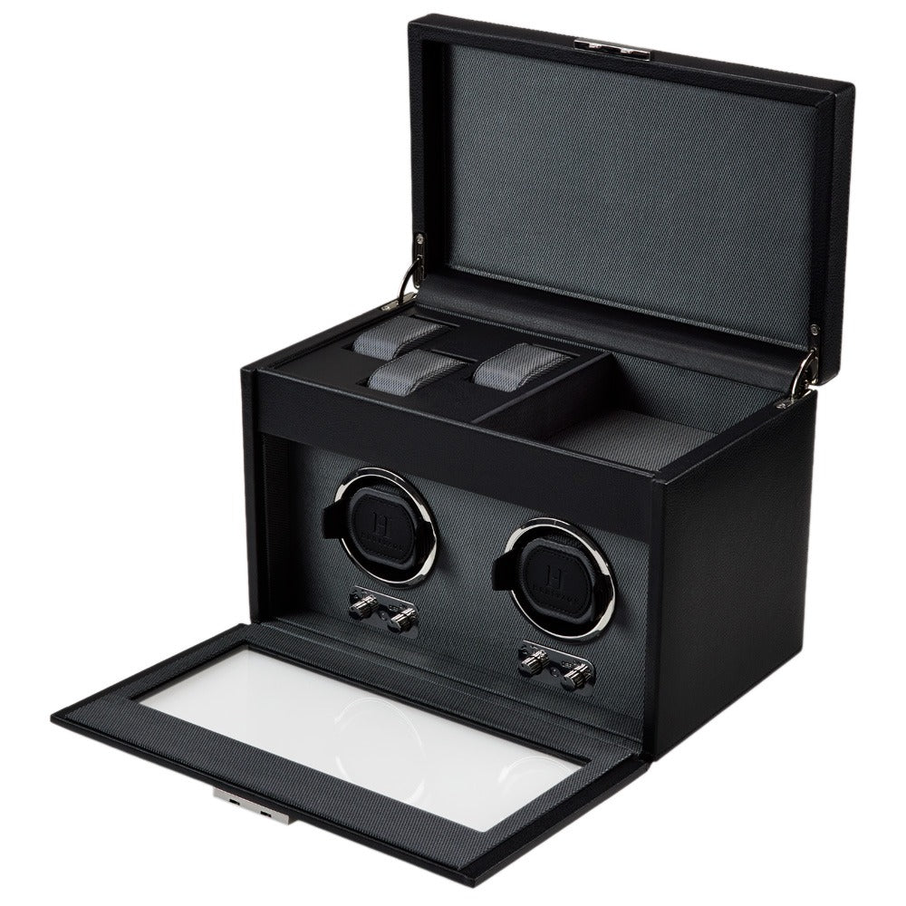 WOLF Heritage Oxford Double Watch Winder with Storage Black 456202