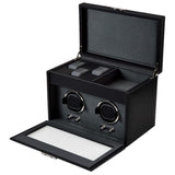WOLF Heritage Oxford Double Watch Winder with Storage Black 456202