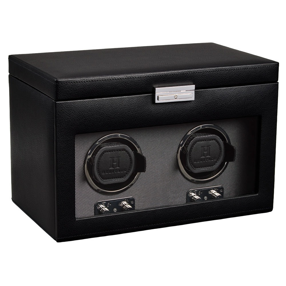 WOLF Heritage Oxford Double Watch Winder with Storage Black 456202