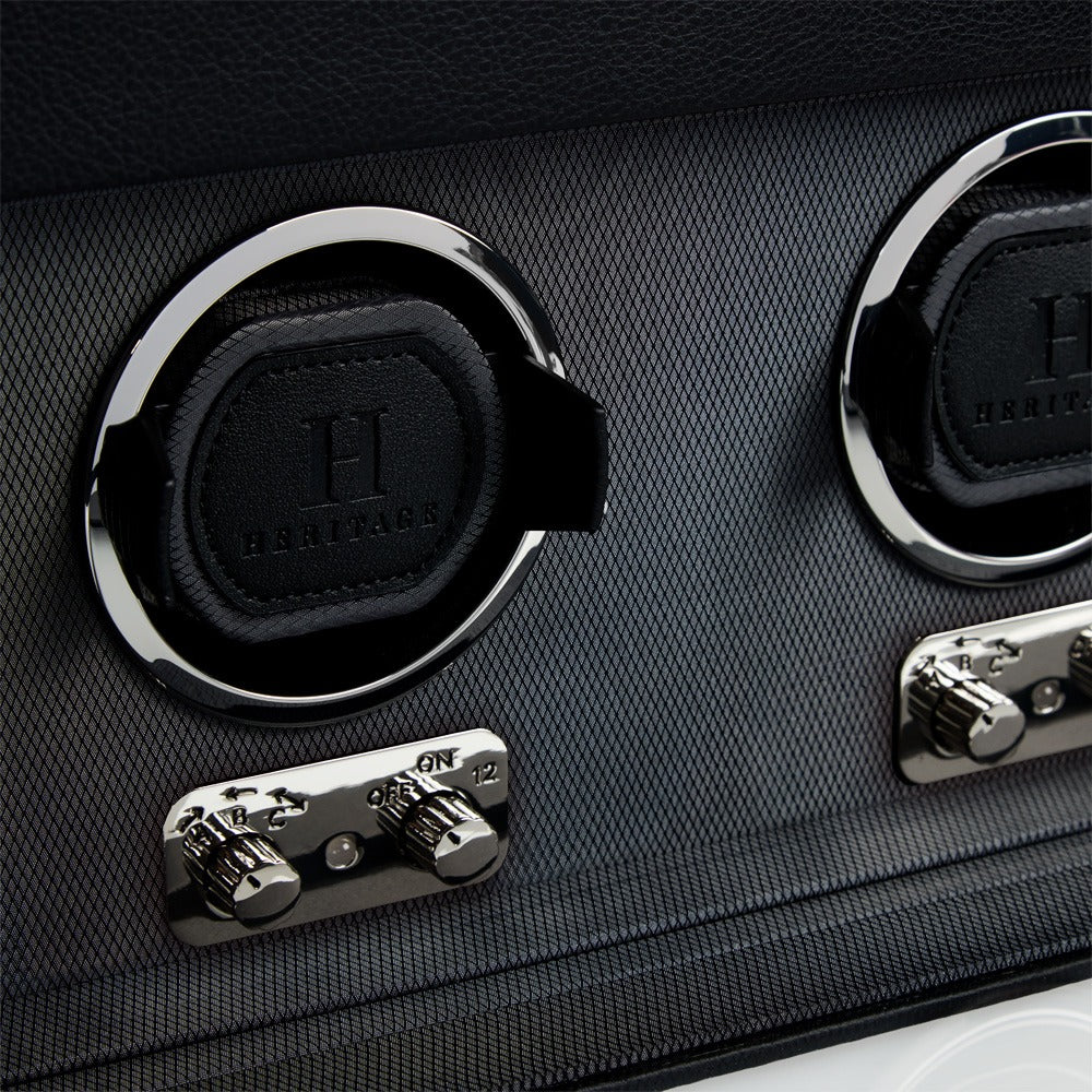 WOLF Heritage Oxford Double Watch Winder with Storage Black 456202