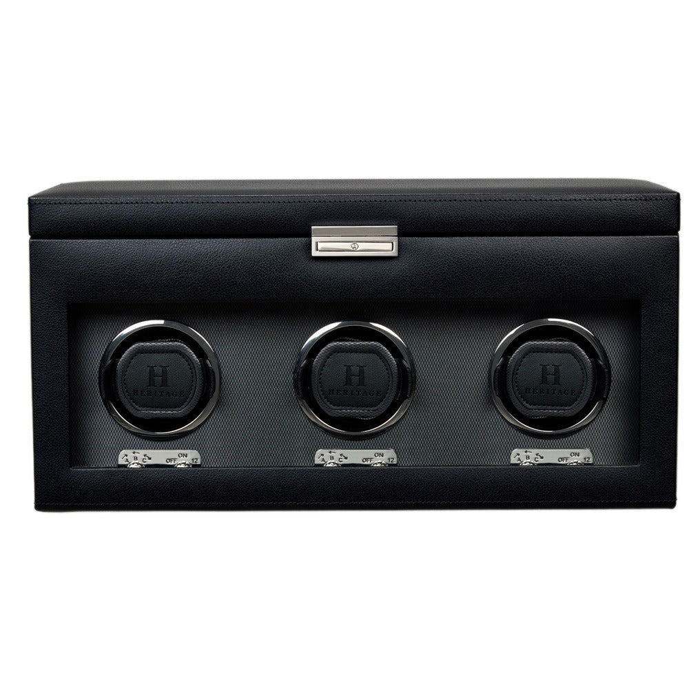 WOLF Heritage Oxford Triple Watch Winder with Storage Black 456302