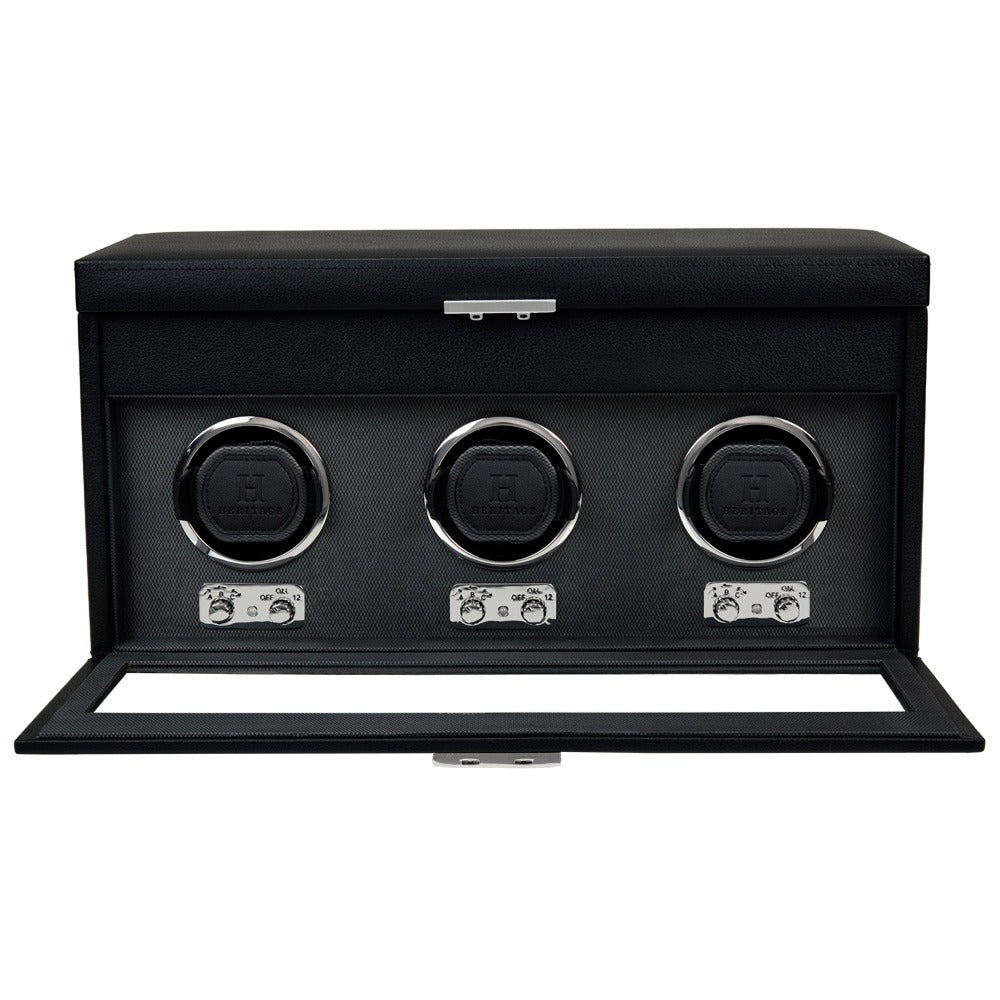 WOLF Heritage Oxford Triple Watch Winder with Storage Black 456302