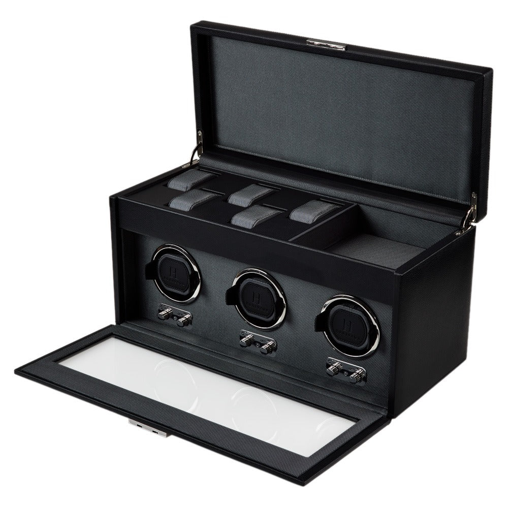 WOLF Heritage Oxford Triple Watch Winder with Storage Black 456302