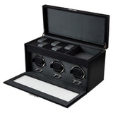 WOLF Heritage Oxford Triple Watch Winder with Storage Black 456302