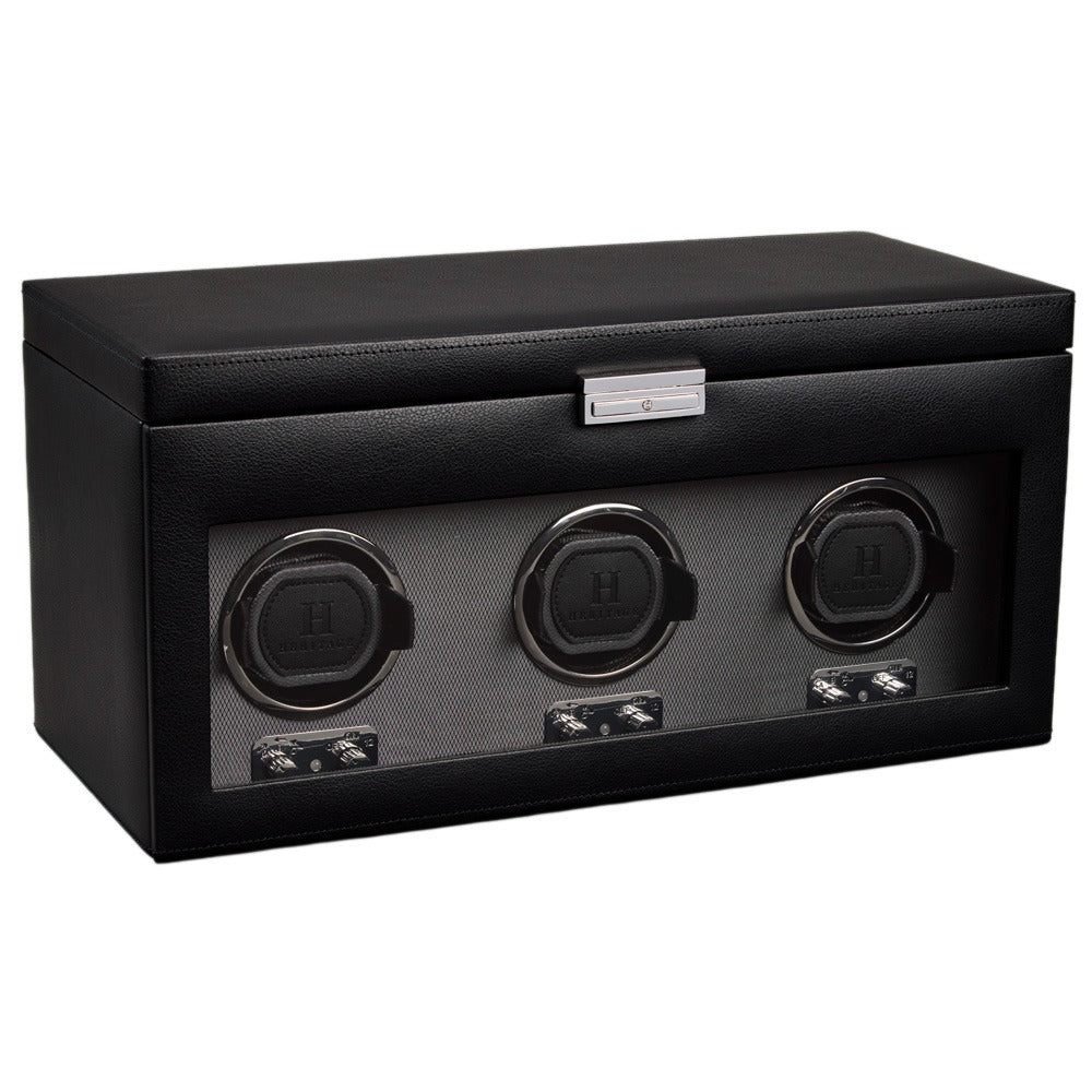 WOLF Heritage Oxford Triple Watch Winder with Storage Black 456302
