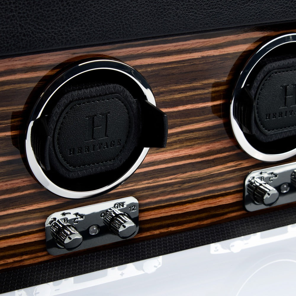 WOLF Heritage Macassar Double Watch Winder with Storage Black 457256
