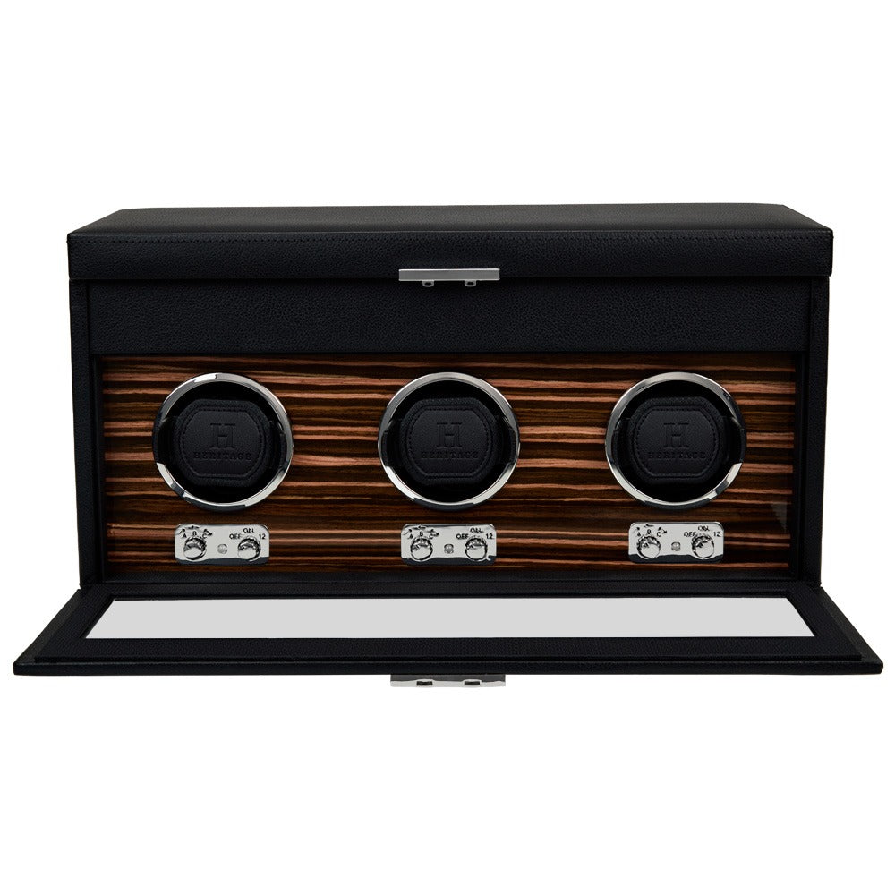 WOLF Heritage Macassar Triple Watch Winder with Storage Black 457356