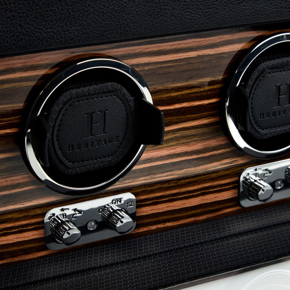 WOLF Heritage Macassar Triple Watch Winder with Storage Black 457356