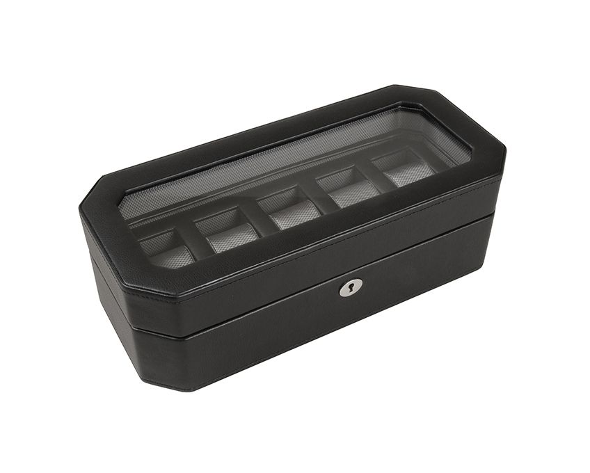 WOLF Windsor 5 Piece Watch Box Black 4583029
