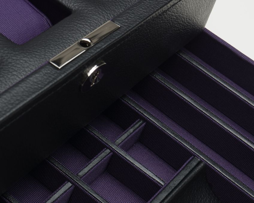 WOLF Windsor 10 Piece Watch Box with Drawer Black/Purple 458603