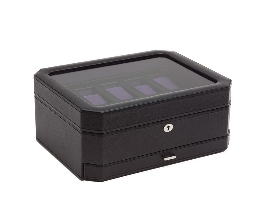 WOLF Windsor 10 Piece Watch Box with Drawer Black/Purple 458603