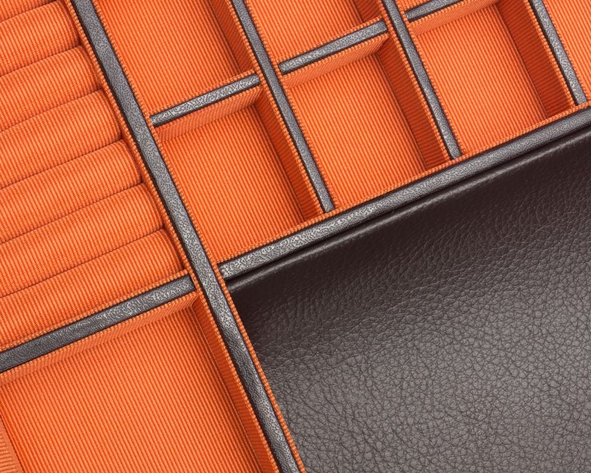 WOLF Windsor 10 Piece Watch Box with Drawer Brown/Orange 458606