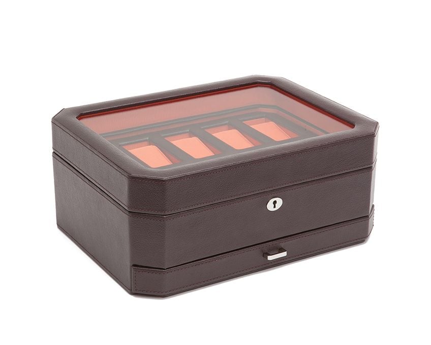 WOLF Windsor 10 Piece Watch Box with Drawer Brown/Orange 458606