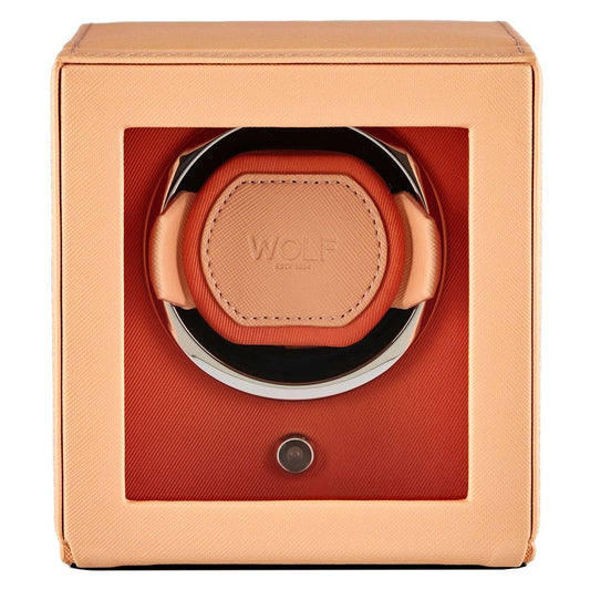 WOLF Cub Single Watch Winder with Cover Seltzer Peach/Orange 461162