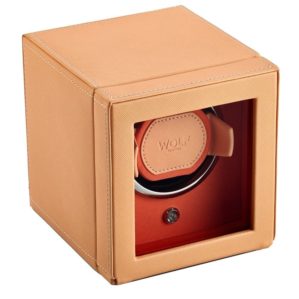 WOLF Cub Single Watch Winder with Cover Seltzer Peach/Orange 461162