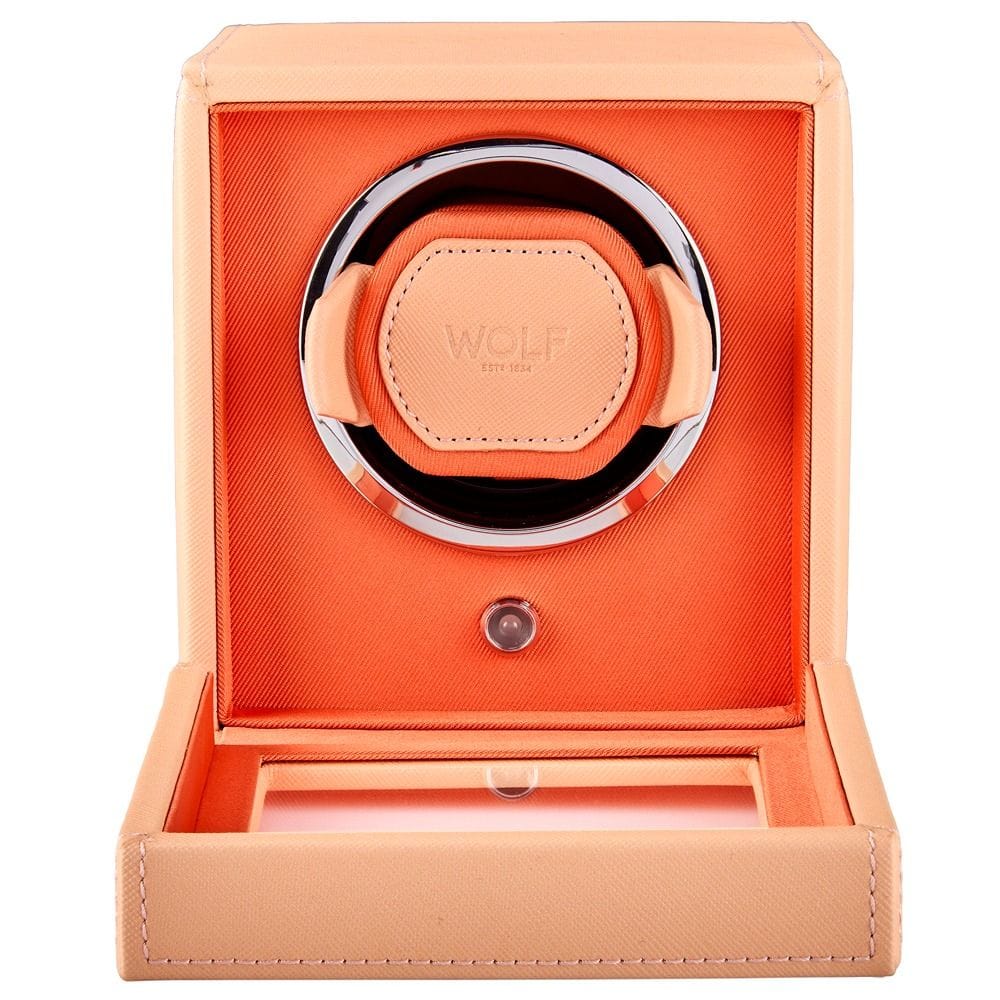 WOLF Cub Single Watch Winder with Cover Seltzer Peach/Orange 461162