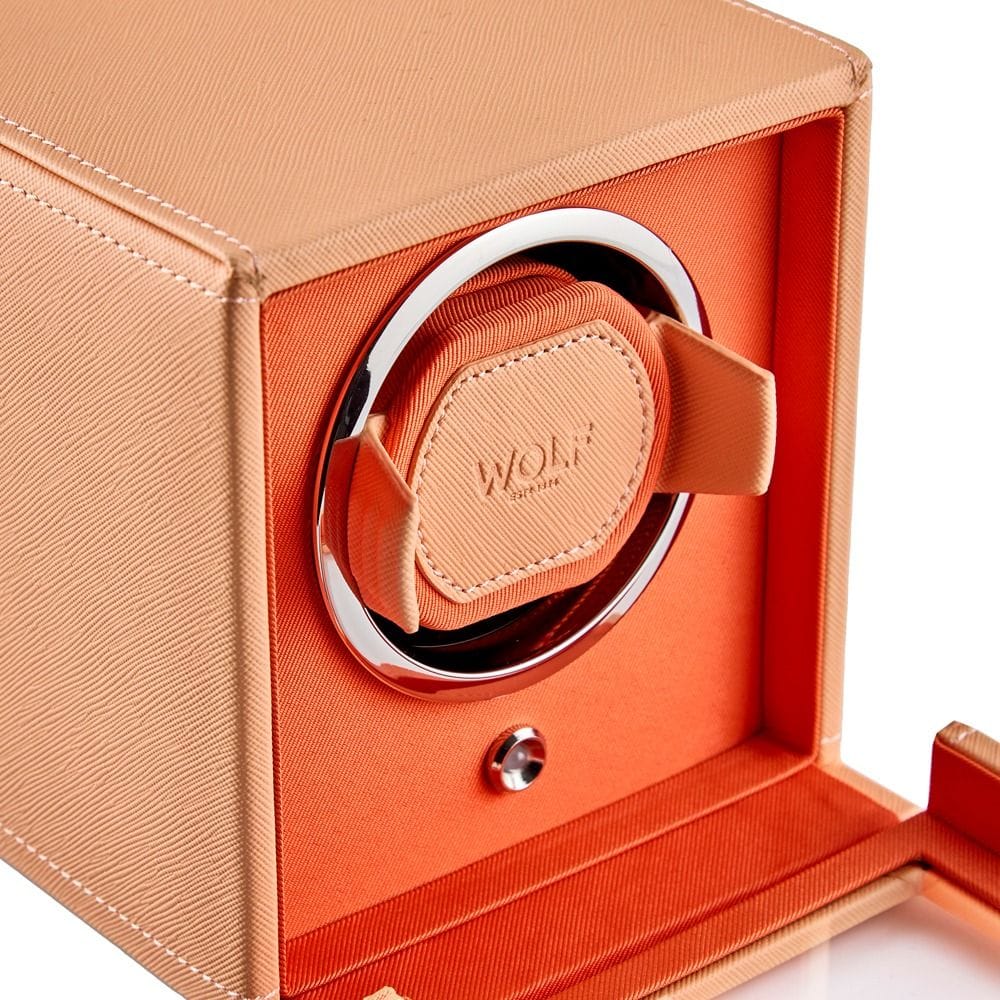 WOLF Cub Single Watch Winder with Cover Seltzer Peach/Orange 461162