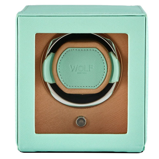 WOLF Cub Single Watch Winder with Cover Seltzer Mint/Peach 461125