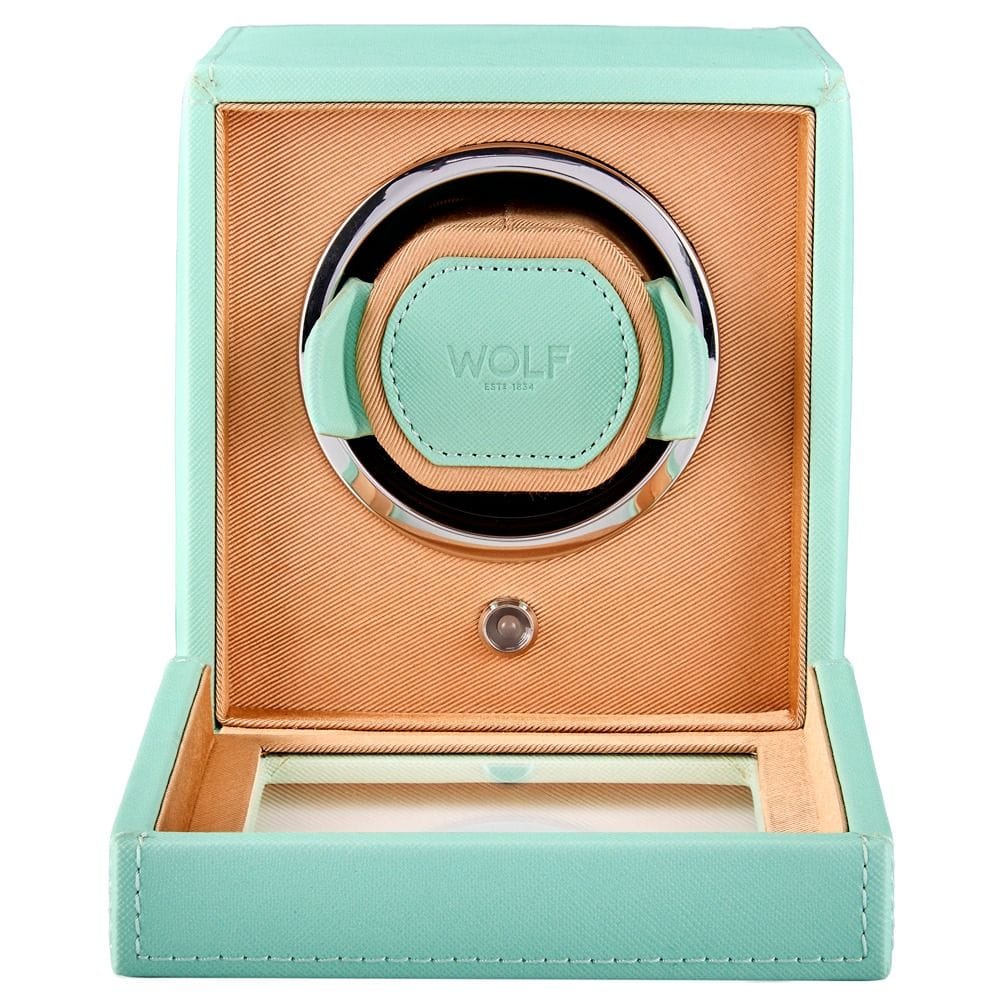 WOLF Cub Single Watch Winder with Cover Seltzer Mint/Peach 461125