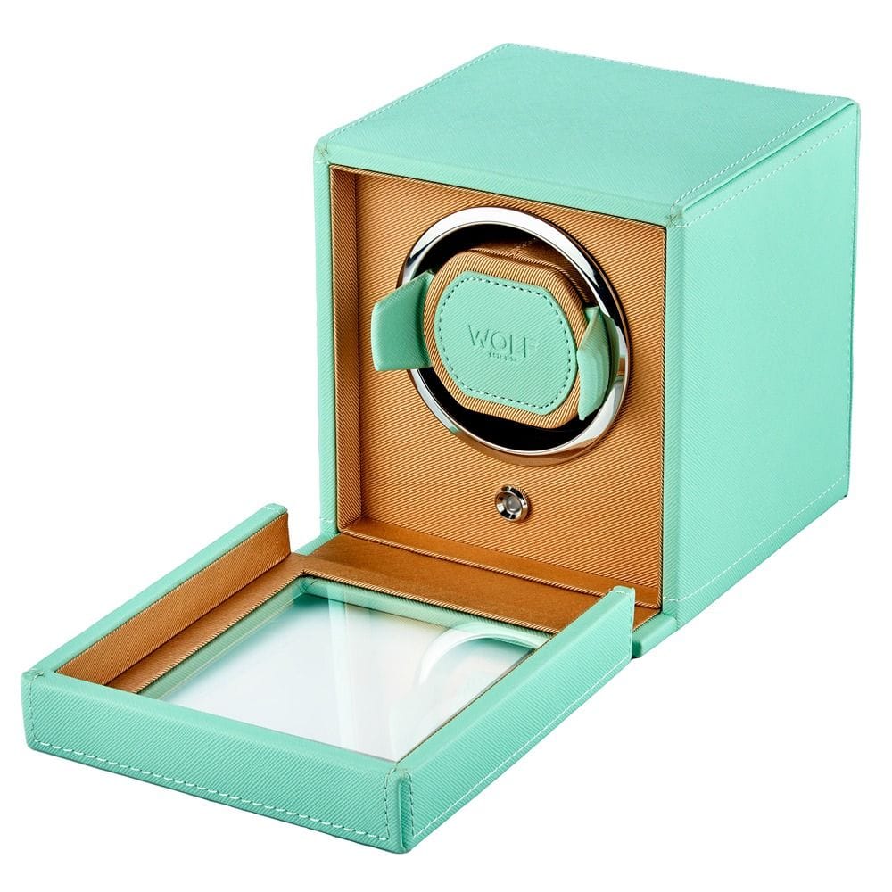 WOLF Cub Single Watch Winder with Cover Seltzer Mint/Peach 461125