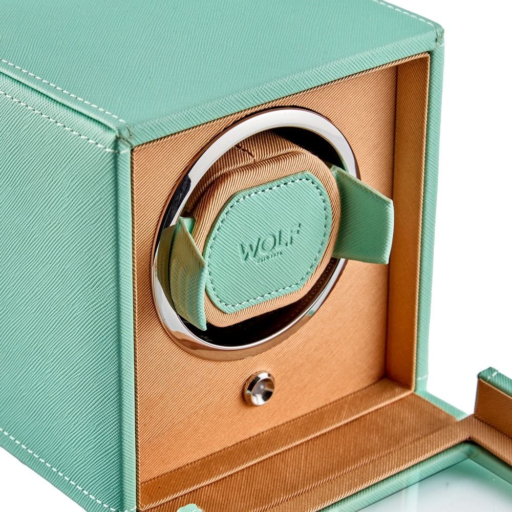WOLF Cub Single Watch Winder with Cover Seltzer Mint/Peach 461125