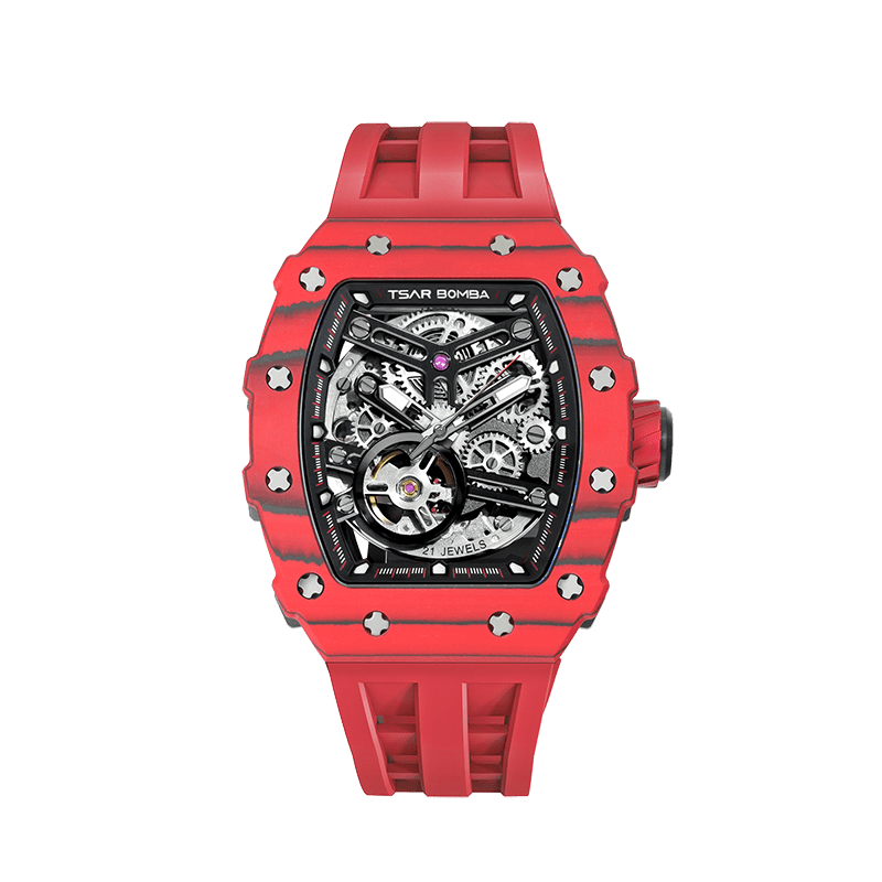 Tsar Bomba Elemental Carbon 43mm Black Skeleton Dial Men's Watch TB8208CF-37