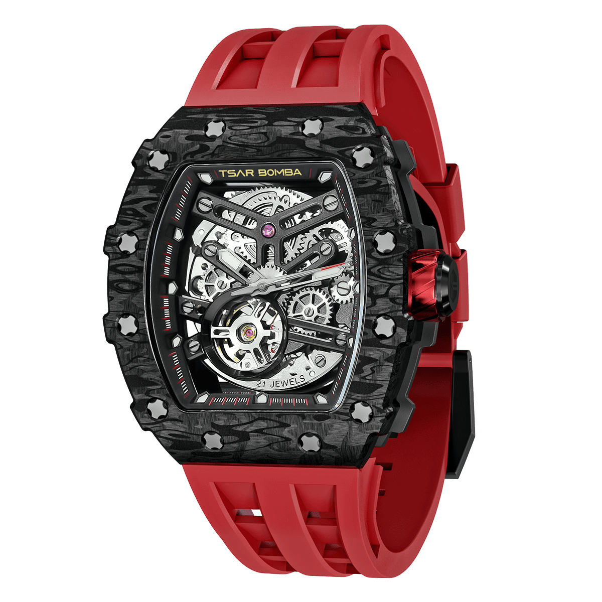Tsar Bomba Elemental Carbon 43mm Black Skeleton Dial Men's Watch TB8208CF-39