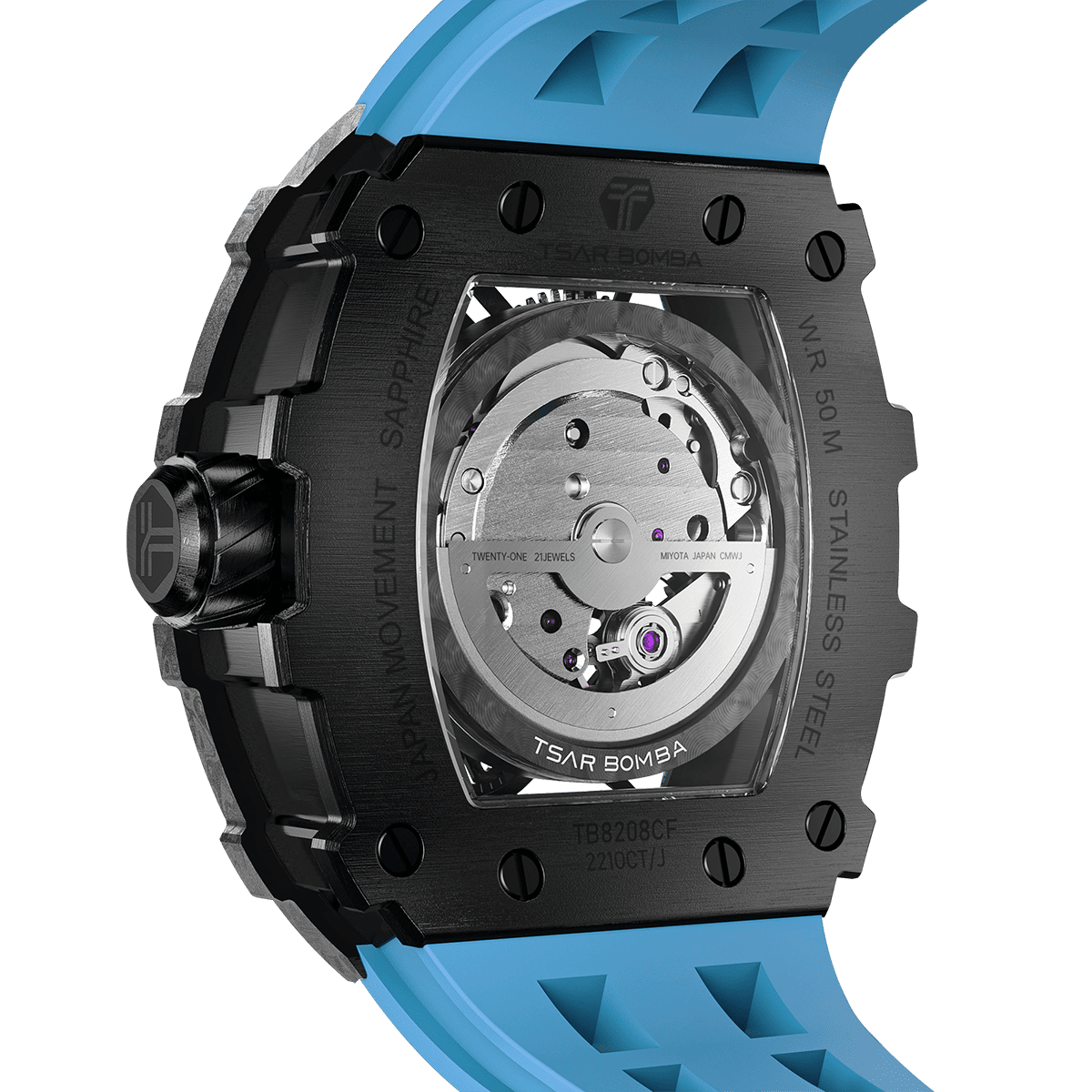 Tsar Bomba Elemental Carbon 43mm Black Skeleton Dial Men's Watch TB8208CF-41