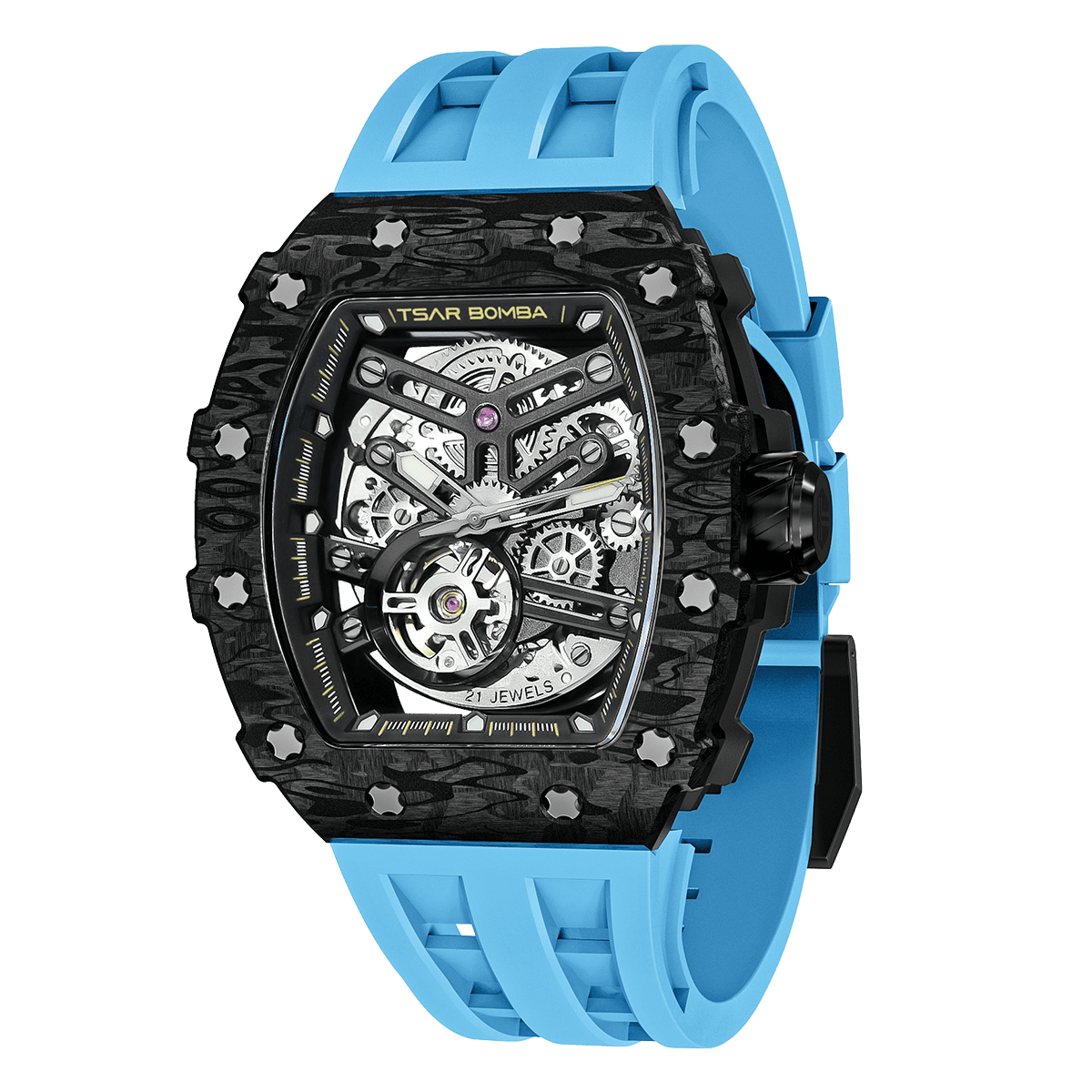 Tsar Bomba Elemental Carbon 43mm Black Skeleton Dial Men's Watch TB8208CF-41