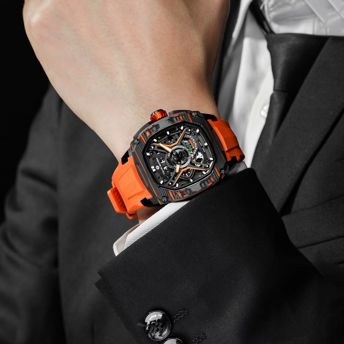 Tsar Bomba Dark Matter 5 43mm Orange Skeleton Dial Men's Watch TB8605-03