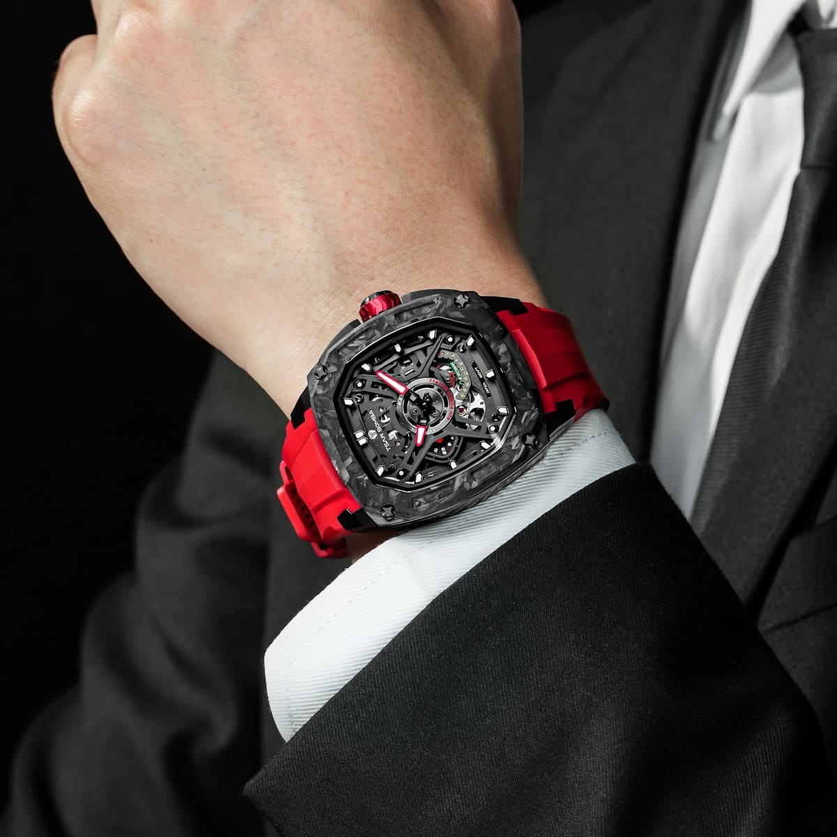 Tsar Bomba Dark Matter 5 43mm Red Skeleton Dial Men's Watch TB8605-01