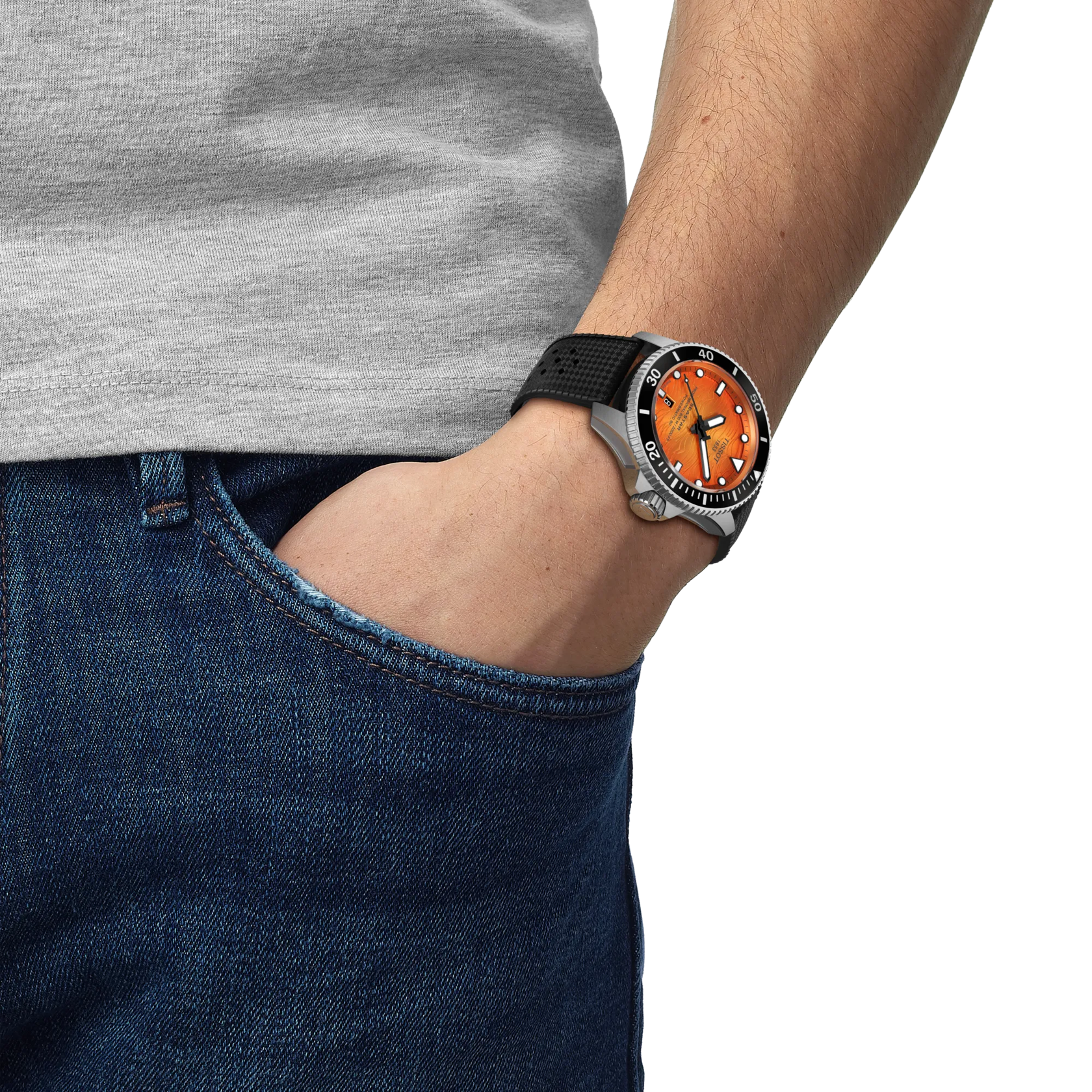 Tissot Seastar 2000 Powermatic 80 44mm Orange Dial Men's Watch T1209071728100