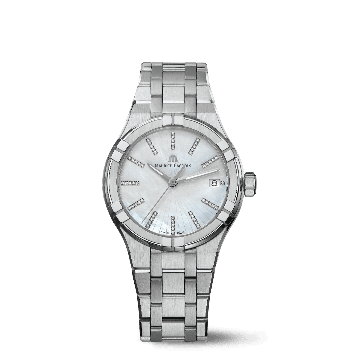 Maurice Lacroix AIKON Quartz Date 35mm White Mother of Pearl Dial Women's Watch AI1106-SS002-170-1