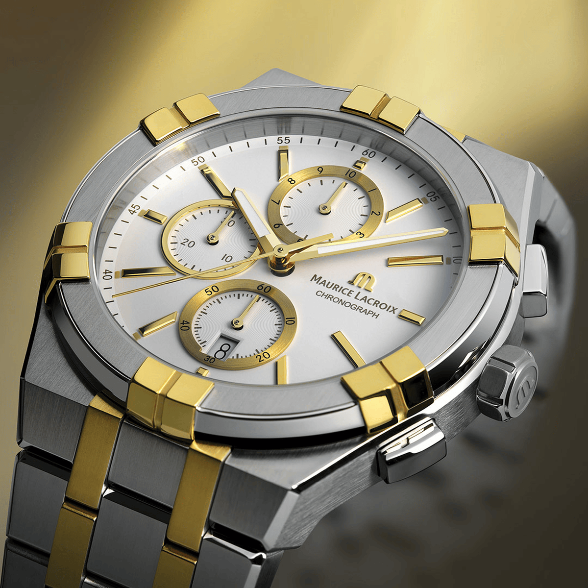 Maurice Lacroix AIKON Quartz Chronograph Duotone 42mm White Dial Men's Watch AI1118-PVY03-130-1