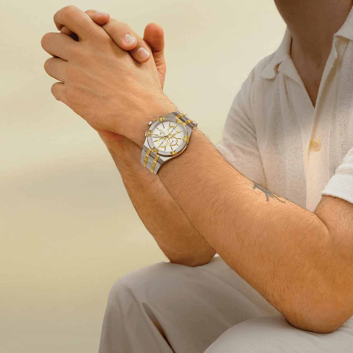 Maurice Lacroix AIKON Quartz Chronograph Duotone 42mm White Dial Men's Watch AI1118-PVY03-130-1
