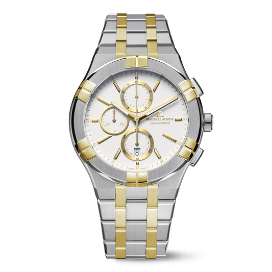 Maurice Lacroix AIKON Quartz Chronograph Duotone 42mm White Dial Men's Watch AI1118-PVY03-130-1