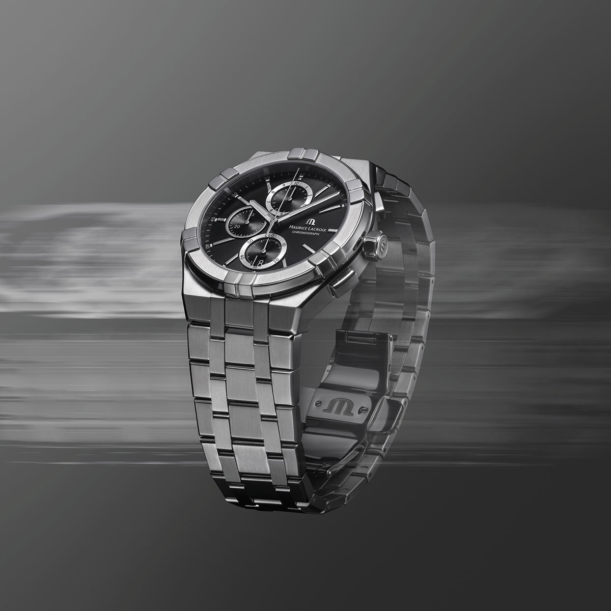 Maurice Lacroix AIKON Quartz Chronograph 42mm Black Dial Men's Watch AI1118-SS002-330-1