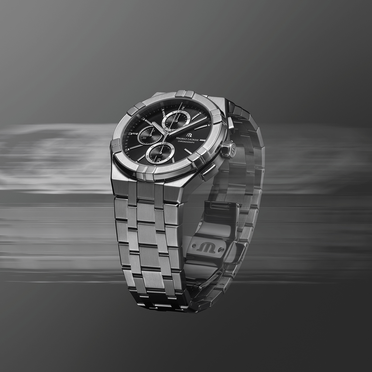 Maurice Lacroix AIKON Quartz Chronograph 42mm Black Dial Men's Watch AI1118-SS002-330-1