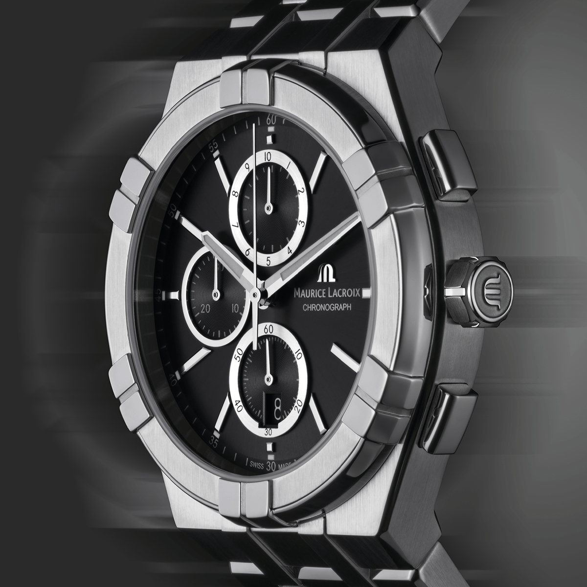 Maurice Lacroix AIKON Quartz Chronograph 42mm Black Dial Men's Watch AI1118-SS002-330-1