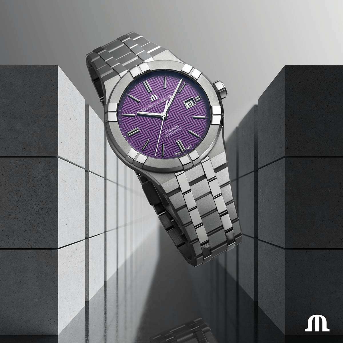 Maurice Lacroix AIKON Automatic Titanium 42mm Purple Dial Men's Watch AI6008-TT032-430-1