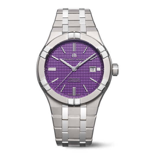 Maurice Lacroix AIKON Automatic Titanium 42mm Purple Dial Men's Watch AI6008-TT032-430-1