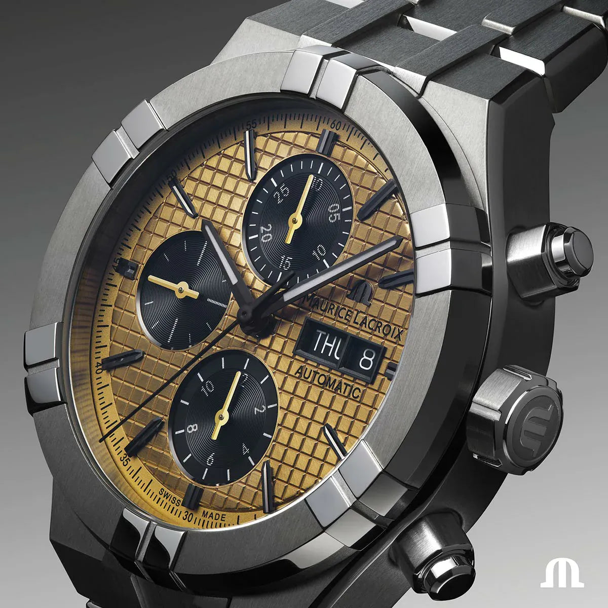 Maurice Lacroix AIKON Automatic Titanium Chronograph 44mm Gold Dial Men's Watch AI6038-TT032-530-1