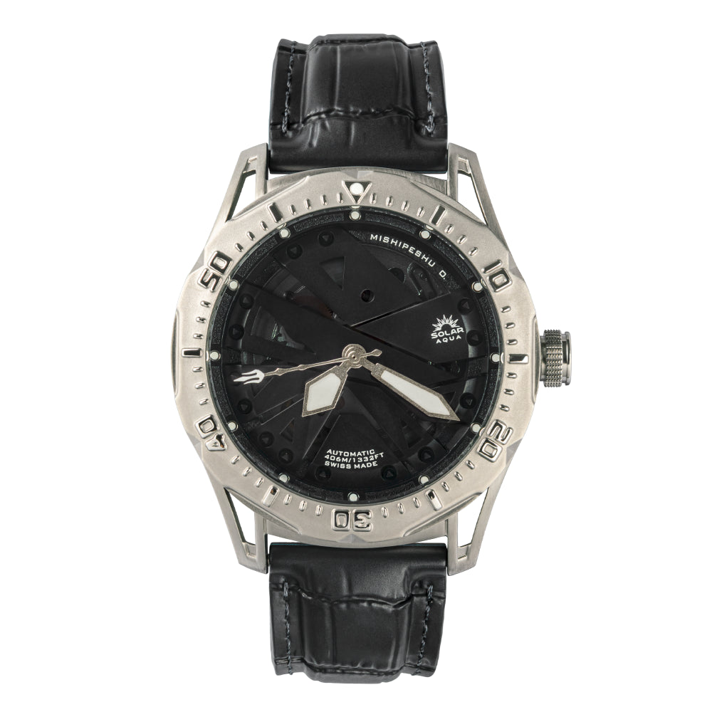 SOLAR AQUA Mishipeshu O. Black Croco 40mm Black Dial Men's Watch SA0050.0021.C