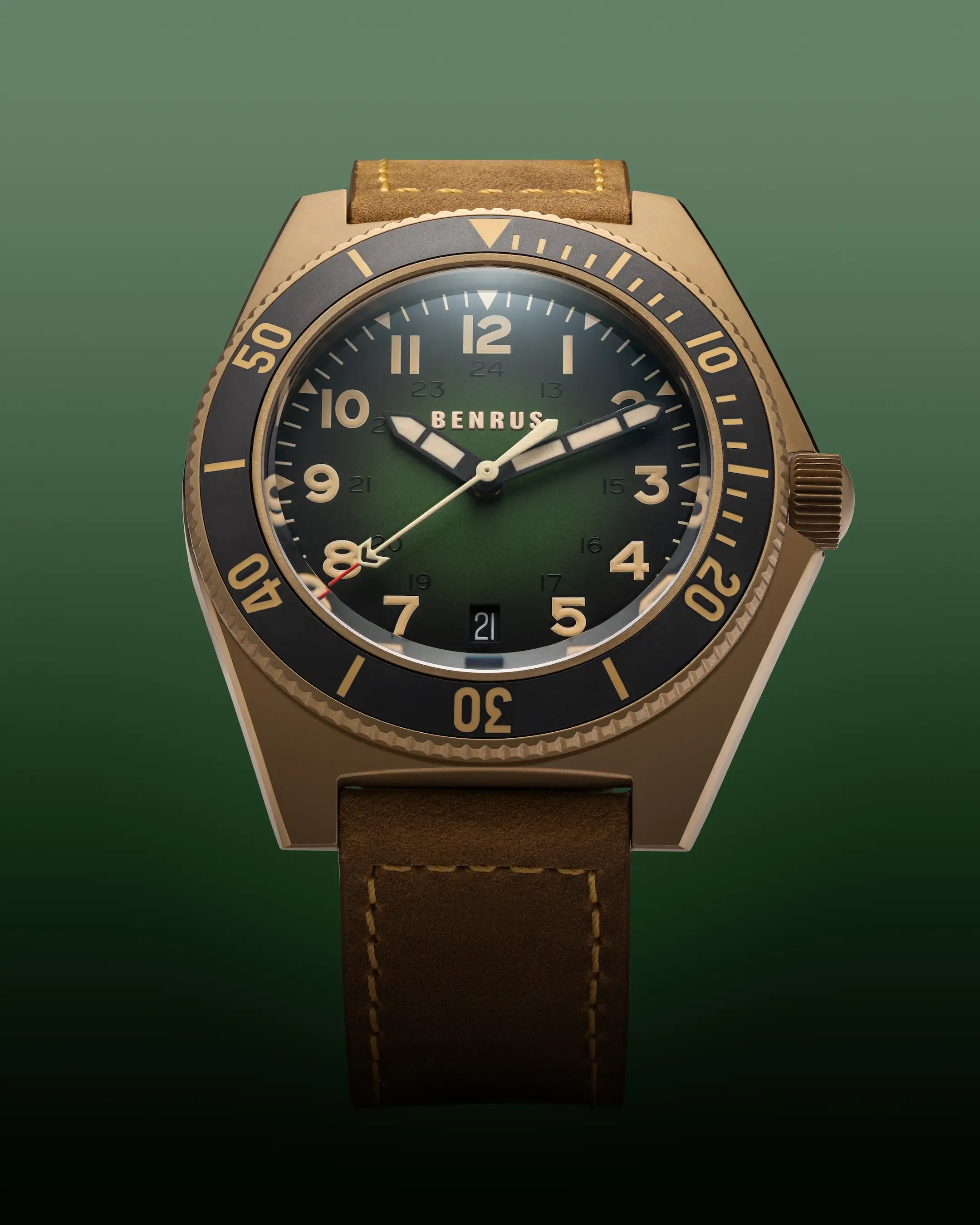 Benrus TYPE 2 UJ 41.5mm Green Dial Men's Watch T2CI-BR-G-415-01