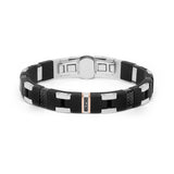 Baraka Men's 18K Rose Gold, Silver & Rubber Bracelet with Black Diamonds